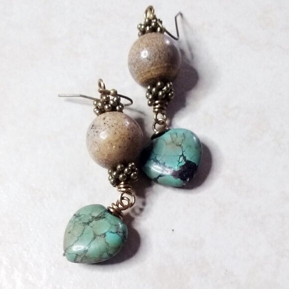 Thick + Chunky! Boho African Turquoise Heart Earrings - Unique & One-of-a-Kind - Picture 5 of 10